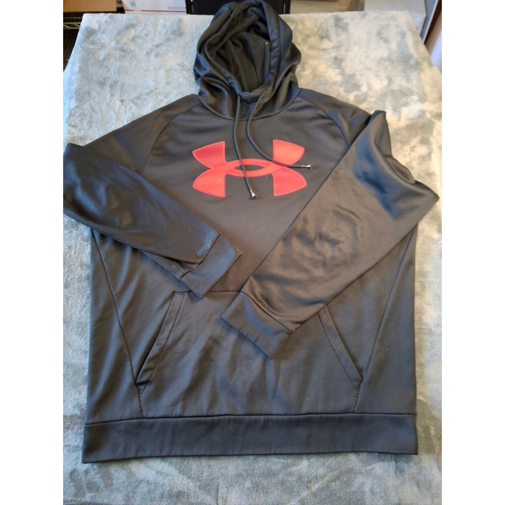 Under Armour Storm Hoodie Mens Large Black Red Big‎ Logo Pullover Sweatshirt LG